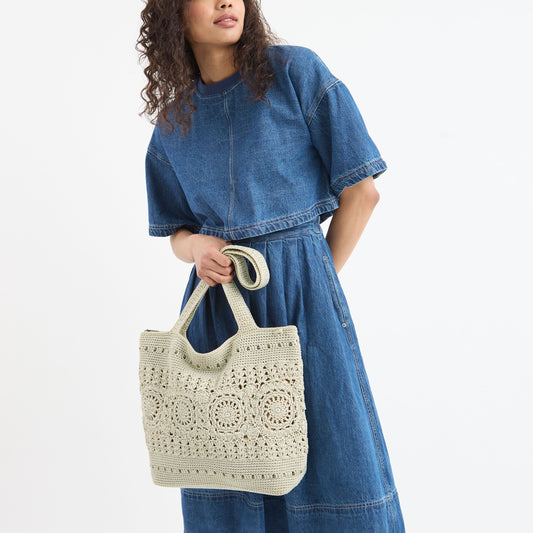 The Sak Sola Carryall Tote - Hand Crochet - Natural Medallion