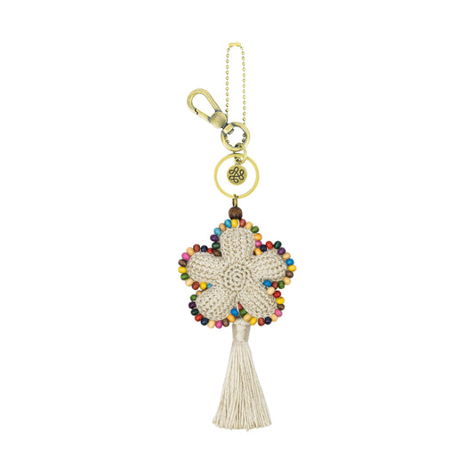 The Sak Back To Bali Flower Dangle - Hand Crochet - Natural