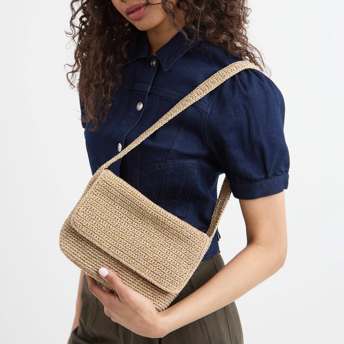 The Sak Marlow Flap Shoulder Bag - Hand Crochet - Bamboo Static