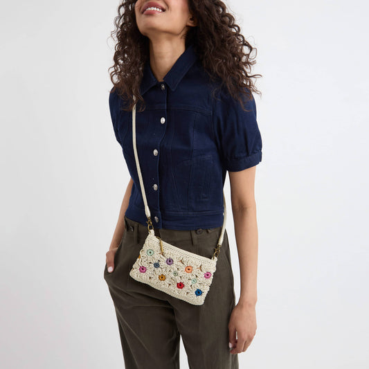 The Sak Vita Convertible Wristlet - Hand Crochet - Natural Multi Flowers