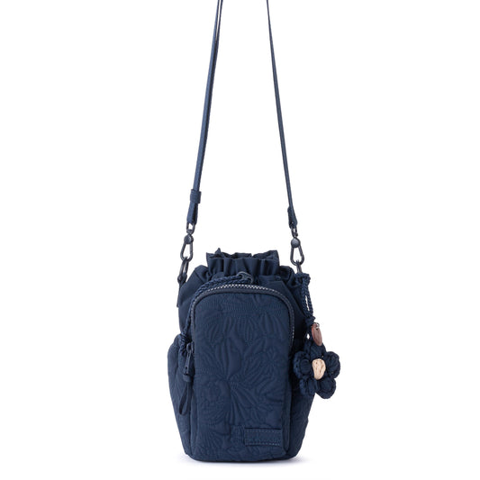 Sakroots Banyan Drawstring Crossbody - EcoTwill - Navy Flower Blossom Quilted