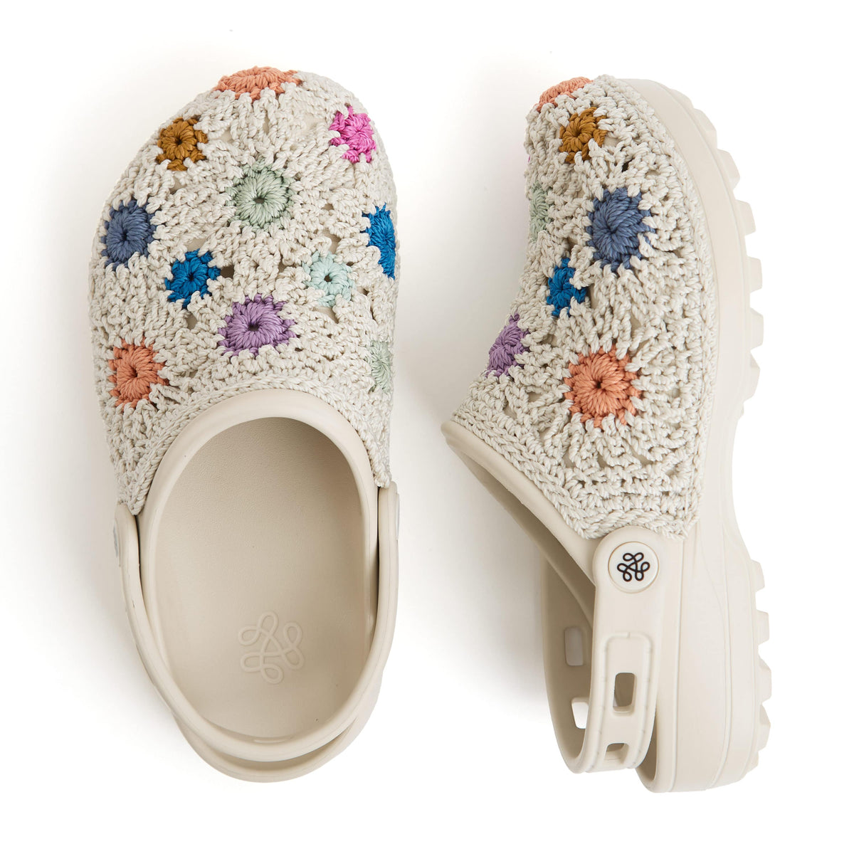 The Sak Bolo Eva Clog - Hand Crochet - Natural Multi Flowers