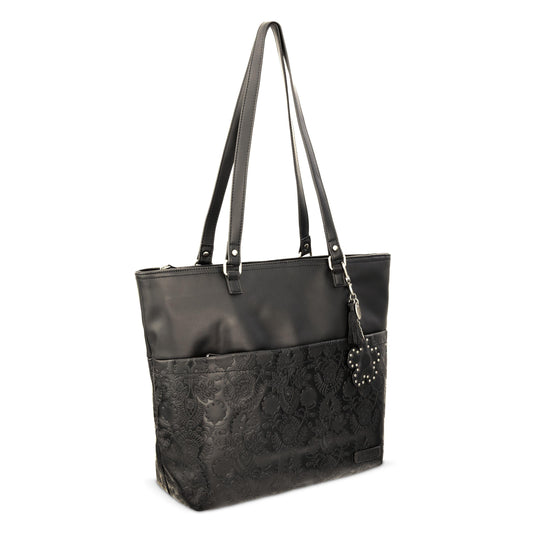 Sakroots Banyan Shoulder Tote - EcoTwill - Black Floral Embossed