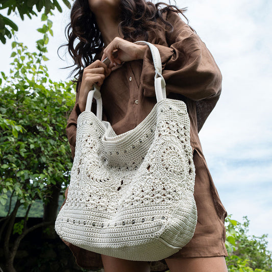 The Sak Los Feliz Large Tote - Hand Crochet - Natural Medallion