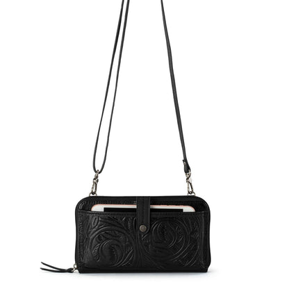 The Sak Iris Smartphone Wallet - Leather - Black Leaf Embossed