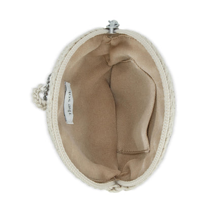 The Sak Circle Coin Pouch - Hand Crochet - Ecru Rosewood Heart