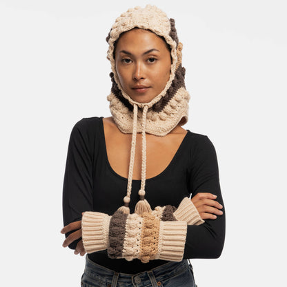 The Sak Haven Balaclava Gloves Set - Hand Crochet - Neutral Multi