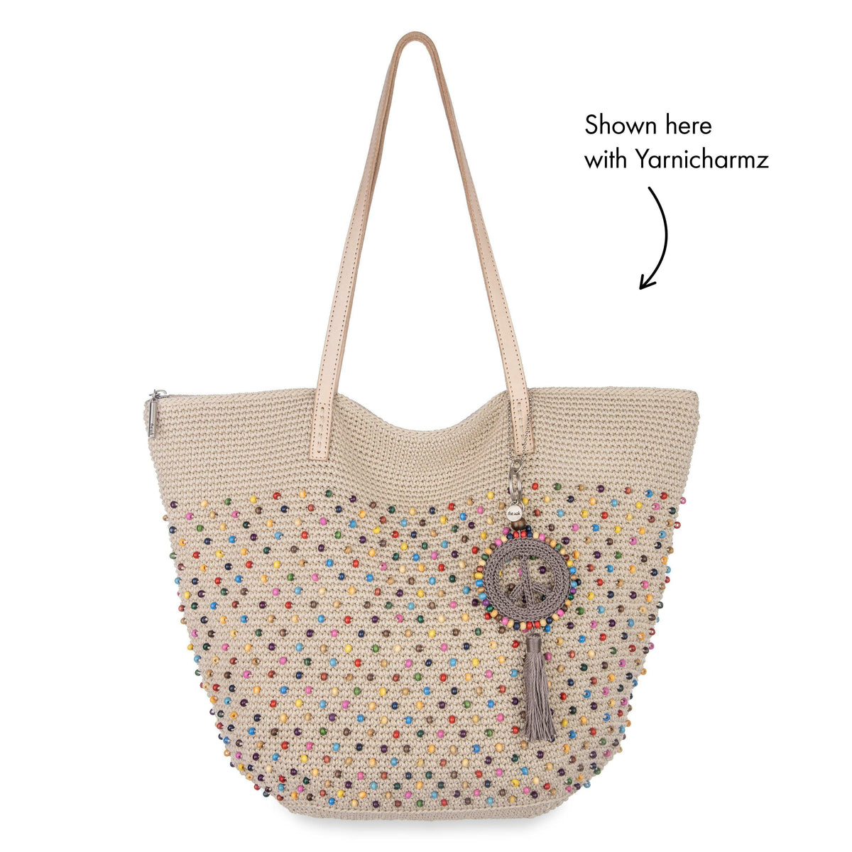 The Sak Faye Large Tote - Hand Crochet - Ecru Multi Beads