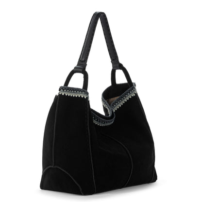 The Sak Los Feliz Large Tote - Leather - Black Suede Blanket Stitch