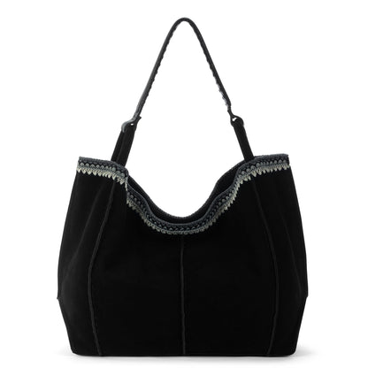 The Sak Los Feliz Large Tote - Leather - Black Suede Blanket Stitch