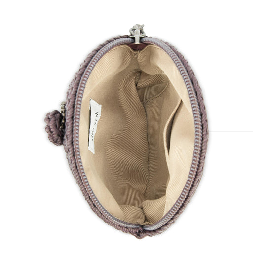 The Sak Circle Coin Pouch - Hand Crochet - Mushroom Suede Heart
