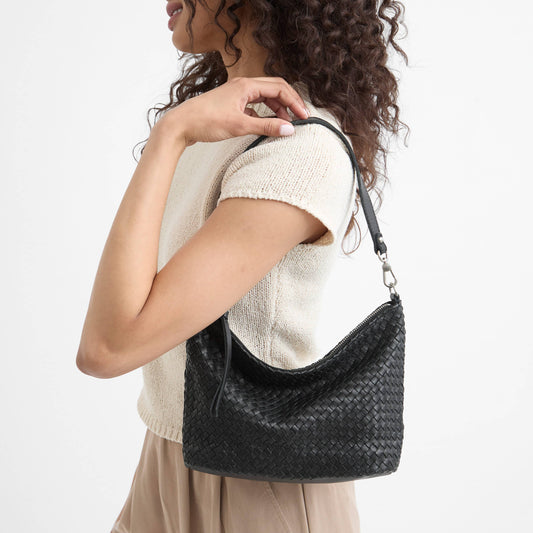 The Sak Juniper Small Hobo - Leather - Woven Black