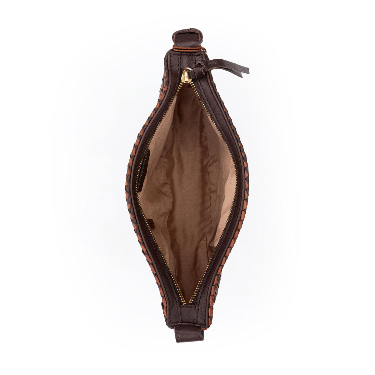 The Sak Tess Sling - Leather - Woven Mahogany Cognac