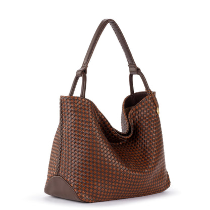 The Sak Los Feliz Large Tote - Leather - Woven Mahogany Cognac