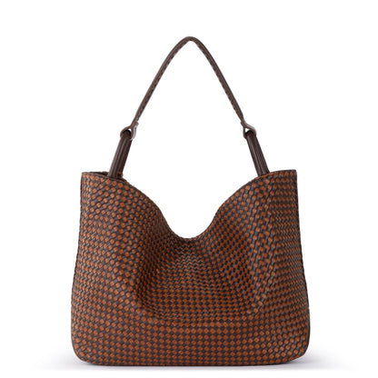 The Sak Los Feliz Large Tote - Leather - Woven Mahogany Cognac