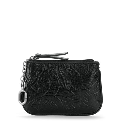 The Sak Cypress Small Card Wallet - Leather - Black Leaf Embossed
