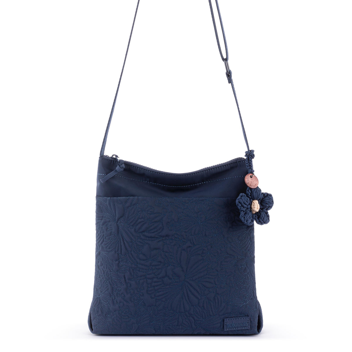 Sakroots Banyan Basic Crossbody - EcoTwill - Navy Flower Blossom Quilted