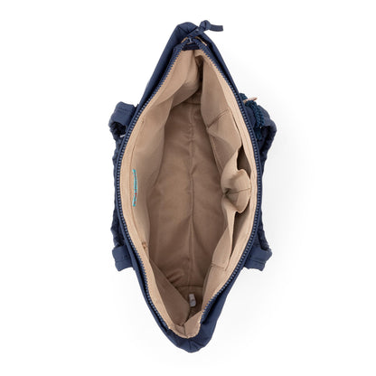 Sakroots Banyan Shoulder Tote - EcoTwill - Navy Flower Blossom Quilted