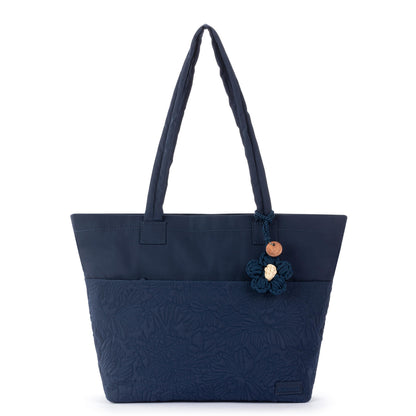 Sakroots Banyan Shoulder Tote - EcoTwill - Navy Flower Blossom Quilted