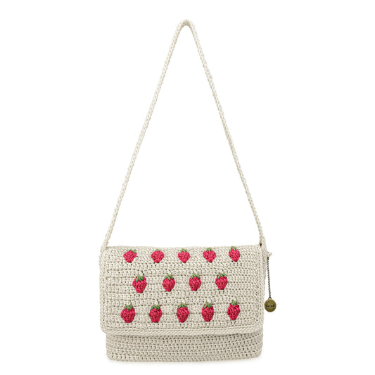 The Sak Marlow Flap Shoulder Bag - Hand Crochet - Natural Strawberries