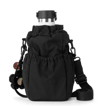 Sakroots Banyan Drawstring Crossbody - EcoTwill - Black Flower Blossom Quilted