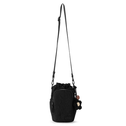 Sakroots Banyan Drawstring Crossbody - EcoTwill - Black Flower Blossom Quilted