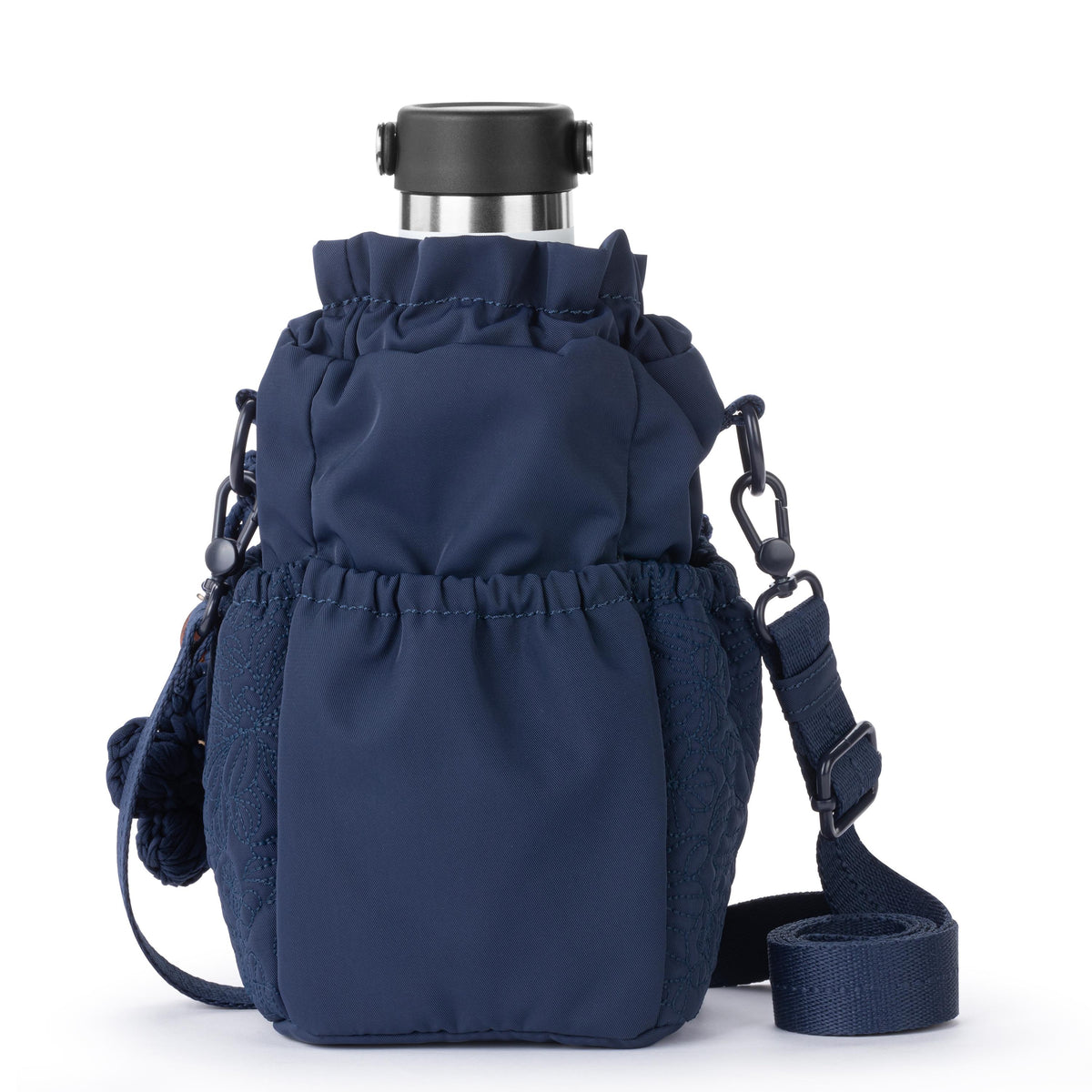 Sakroots Banyan Drawstring Crossbody - EcoTwill - Navy Flower Blossom Quilted