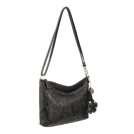Sakroots Lumi Crossbody - EcoTwill - Black Floral Embossed