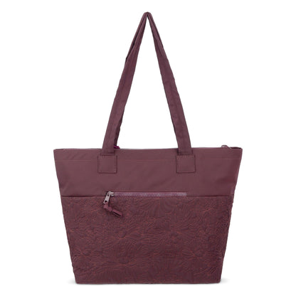 Sakroots Banyan Shoulder Tote - EcoTwill - Black Cherry Flower Blossom Quilted