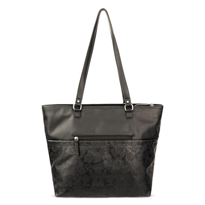 Sakroots Banyan Shoulder Tote - EcoTwill - Black Floral Embossed