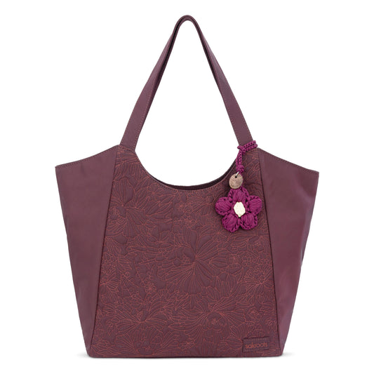 Sakroots Roma Large Tote - EcoTwill - Black Cherry Flower Blossom Quilted