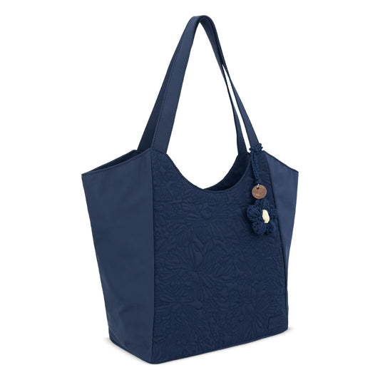 Sakroots Roma Large Tote - EcoTwill - Navy Flower Blossom Quilted